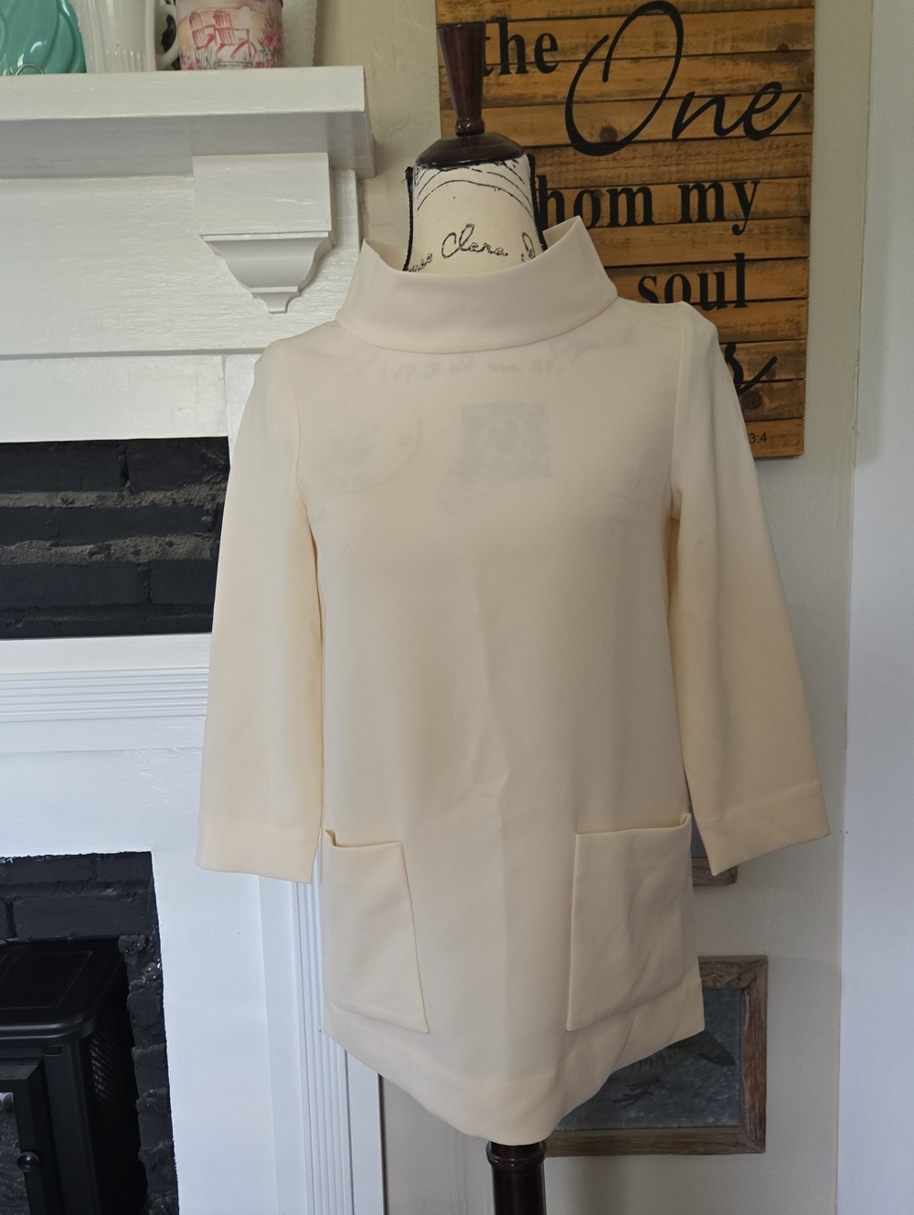 COS Cream Mock-Neck Tunic with Front Pockets